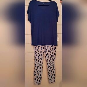 Spunky, Cute Summer Outfit! Royal Navy Blouse with Blue Leopard Pants
